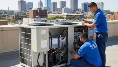 Professional AC repair technician servicing air conditioner in Alexandria, VA