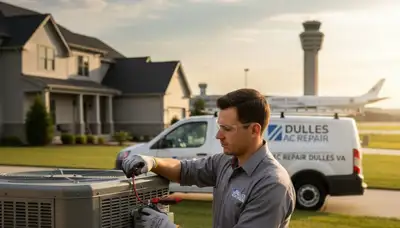Professional AC repair technician servicing air conditioner in Alexandria VA home