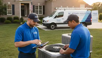 Professional AC repair technician servicing air conditioner unit in Alexandria, VA