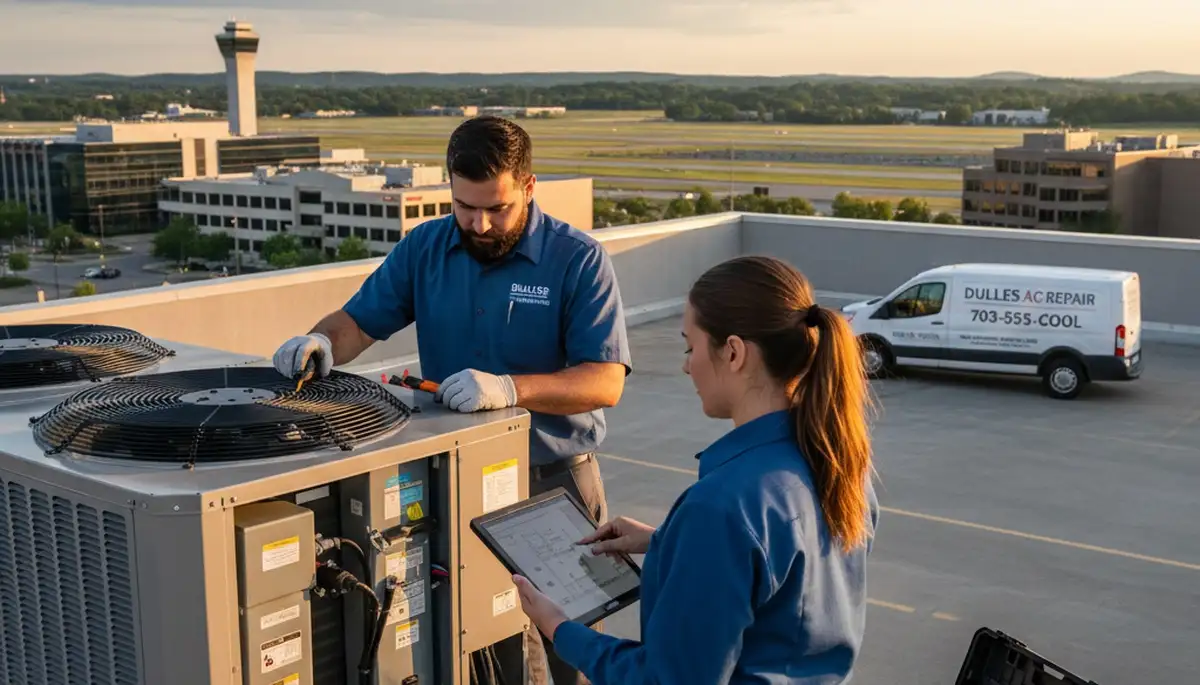 Professional AC repair technician servicing air conditioner in Alexandria VA home