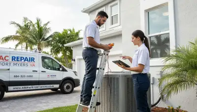 Professional AC repair technician servicing air conditioner in Alexandria VA home