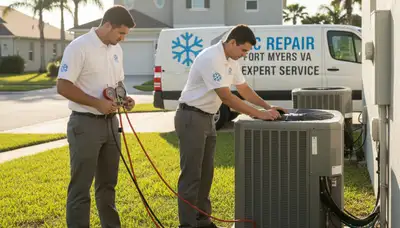Professional AC repair technician servicing air conditioner unit in Alexandria VA home
