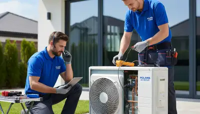Technician performing AC repair service in Alexandria, VA for residential cooling system