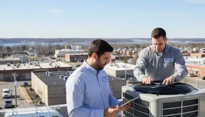Professional AC repair technician servicing air conditioner unit in Alexandria, VA