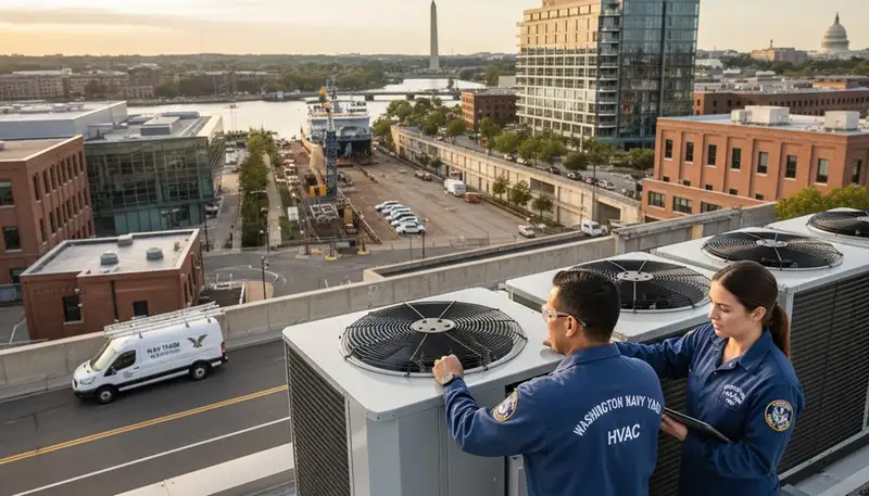 Professional AC repair technician servicing home cooling system in Alexandria, VA