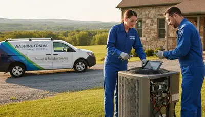 Professional AC repair technician servicing air conditioner in Alexandria VA home