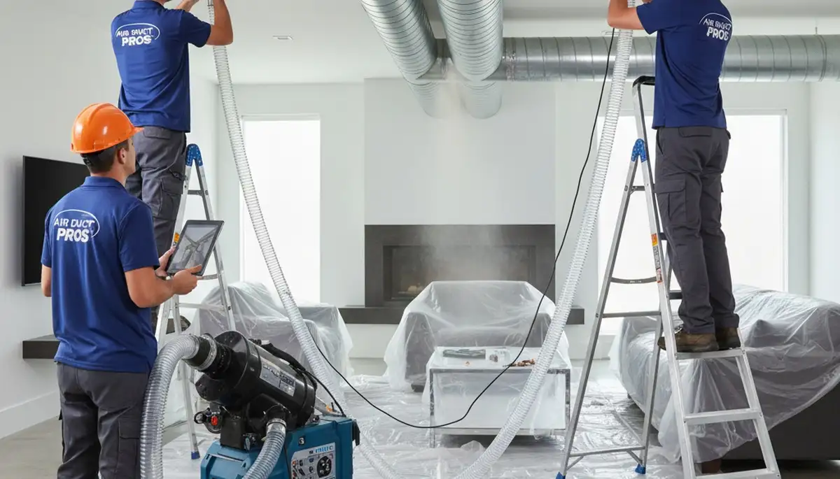 Technician cleaning residential air ducts in Alexandria VA to improve HVAC efficiency and air quality