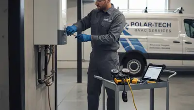 Technician performing boiler repair service in Alexandria, VA home