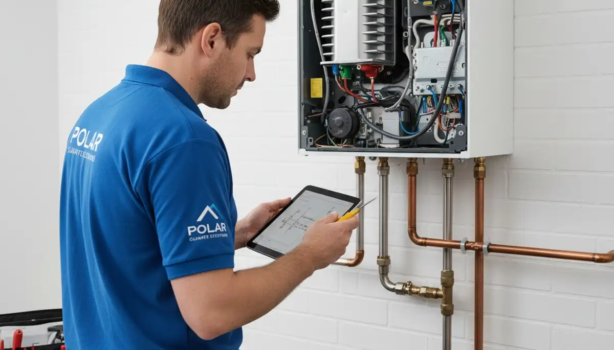 Technician performing boiler repair in Alexandria VA home | Five Star Cooling heating service