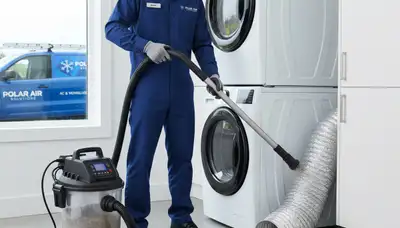 Technician performing professional dryer vent cleaning in Alexandria VA for improved safety and airflow