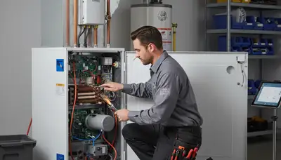 Technician performing furnace repair in Alexandria, VA for Five Star Cooling heating service