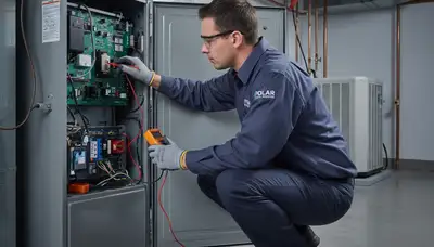 Technician performing furnace repair service in Alexandria, VA for Five Star Cooling