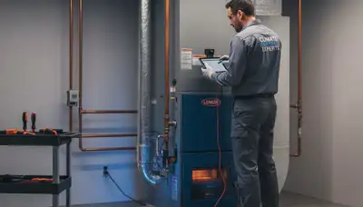 Technician performing heating repair service in Alexandria VA home for Five Star Cooling