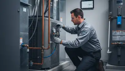Technician performing AC repair service in Alexandria, VA home for Five Star Cooling
